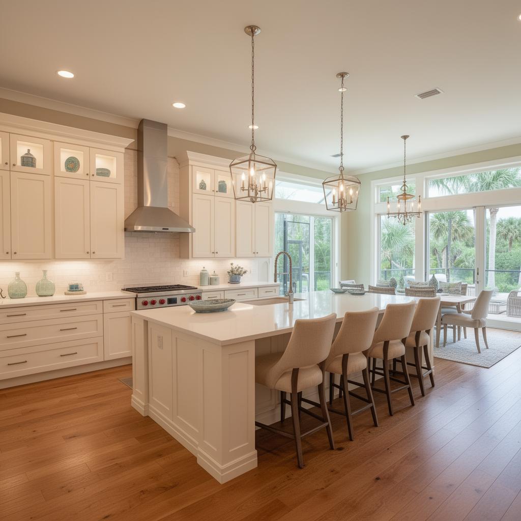 Bright coastal Florida kitchen with custom shaker cabinets